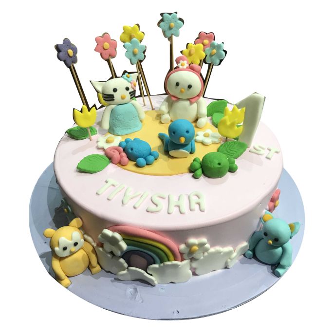 (600) Kitty Girl Theme Semi Fondant Cake